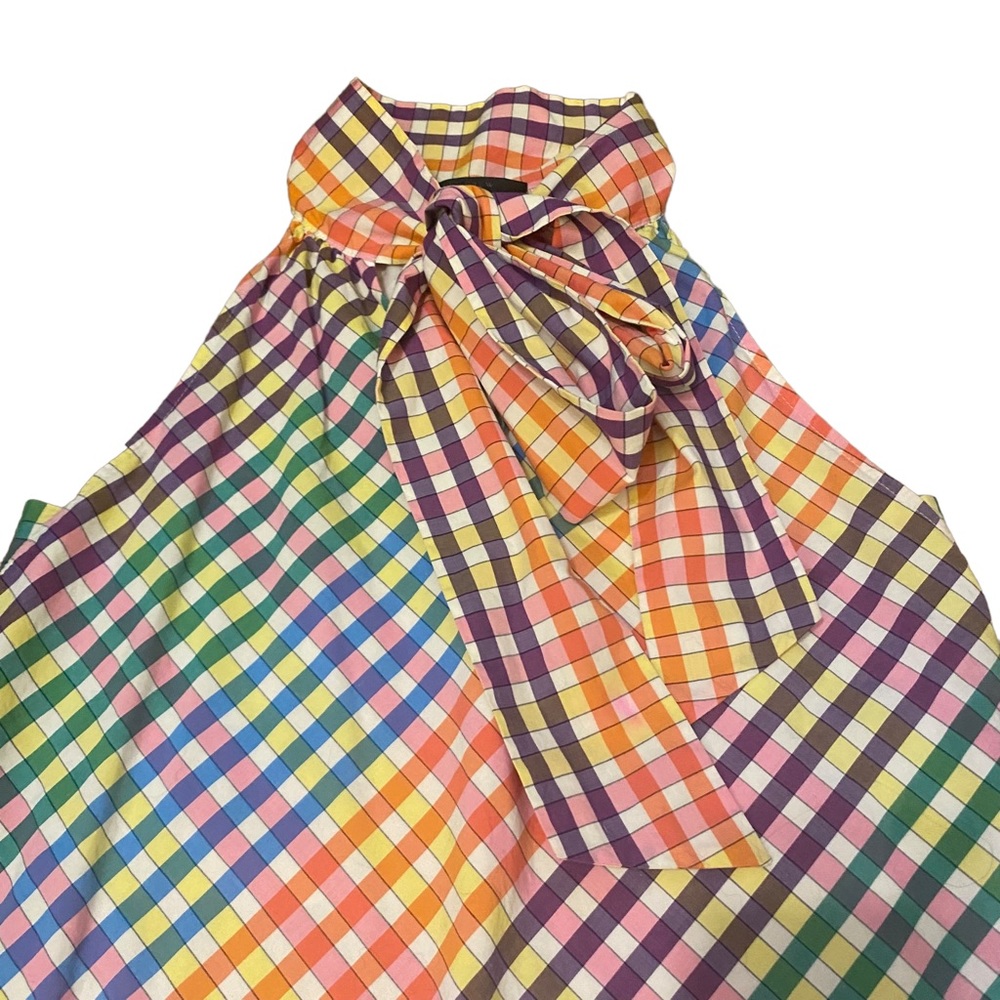 J Crew Rainbow Gingham Tie Neck Shift Dress - Picture 6 of 10